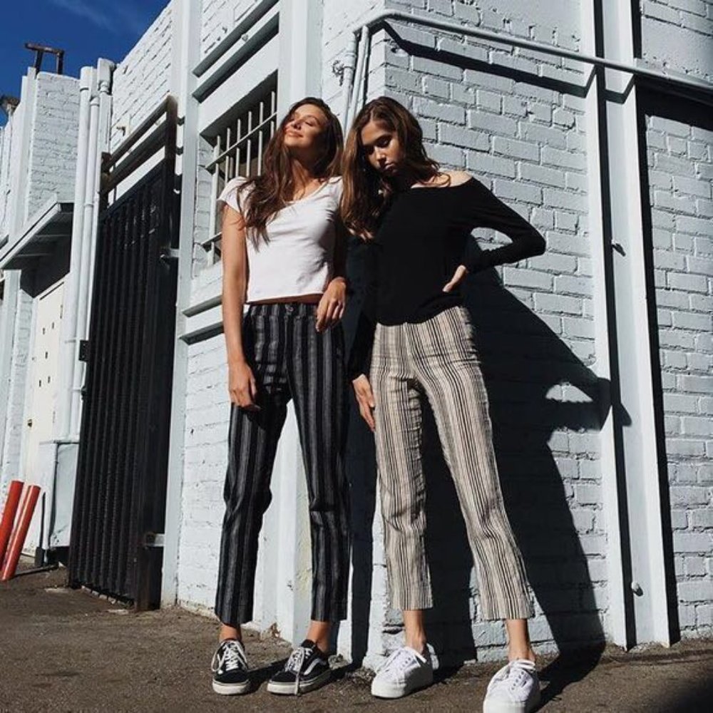 Brandy Melville Tilden Pants Black and White Stripped Button Zip Up Trousers - Picture 11 of 11